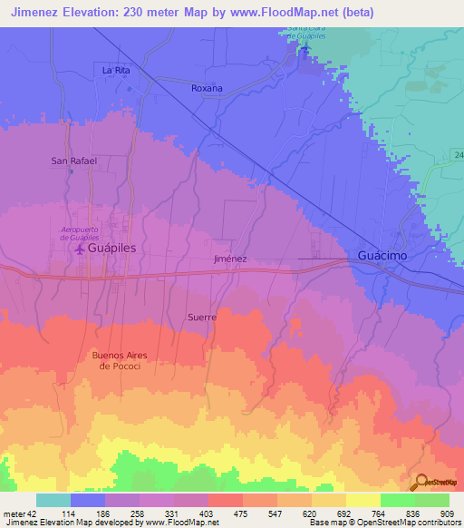 Jimenez,Costa Rica Elevation Map