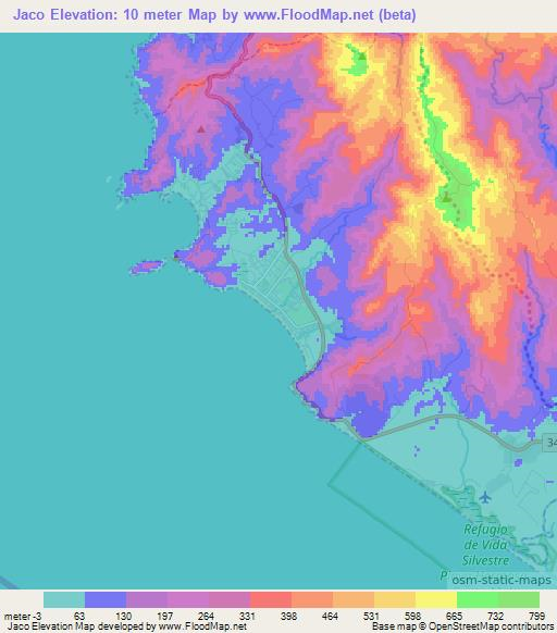 Jaco,Costa Rica Elevation Map