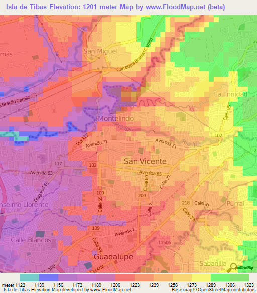 Isla de Tibas,Costa Rica Elevation Map