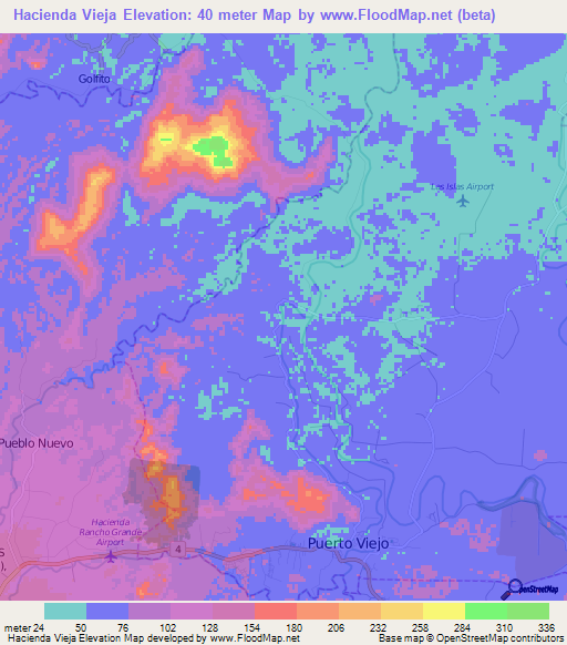 Hacienda Vieja,Costa Rica Elevation Map