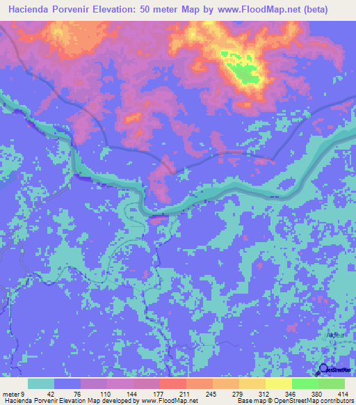 Hacienda Porvenir,Costa Rica Elevation Map