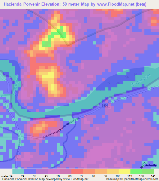 Hacienda Porvenir,Costa Rica Elevation Map