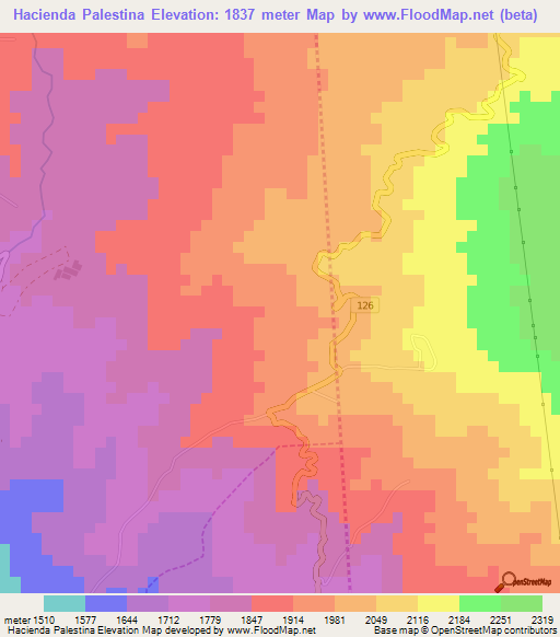 Hacienda Palestina,Costa Rica Elevation Map