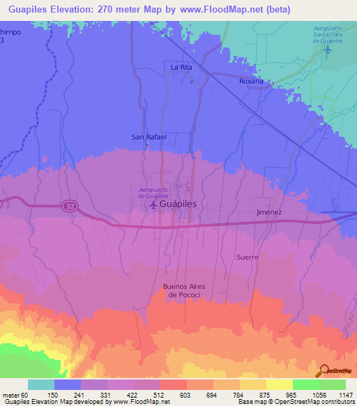 Guapiles,Costa Rica Elevation Map
