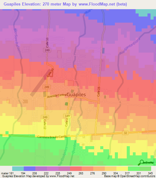 Guapiles,Costa Rica Elevation Map