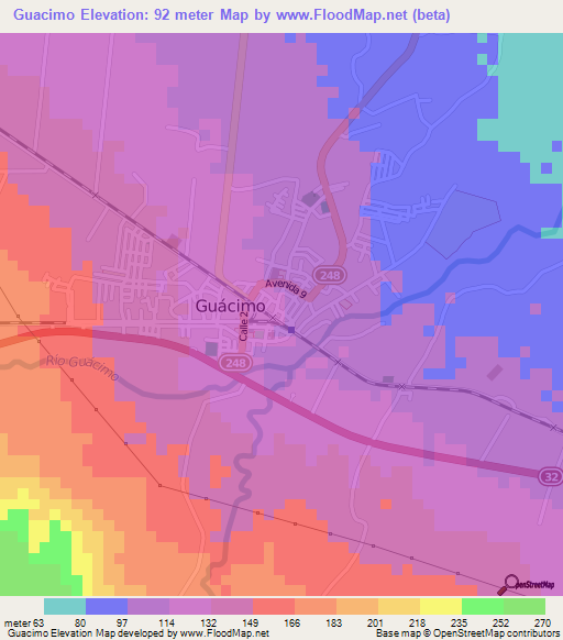 Guacimo,Costa Rica Elevation Map