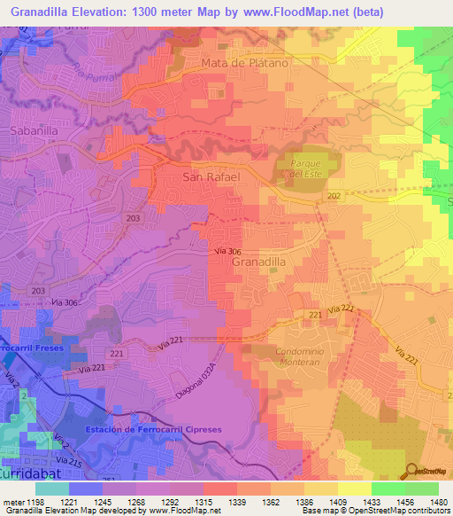 Granadilla,Costa Rica Elevation Map
