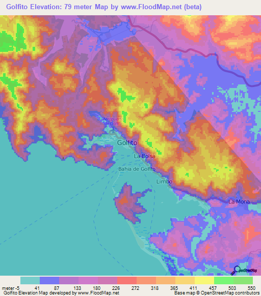 Golfito,Costa Rica Elevation Map