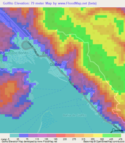 Golfito,Costa Rica Elevation Map