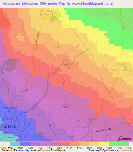 Getsemani,Costa Rica Elevation Map