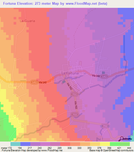 Fortuna,Costa Rica Elevation Map