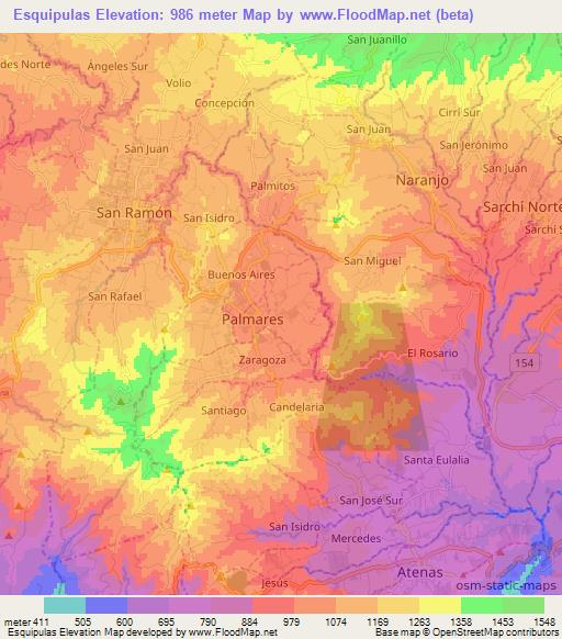 Esquipulas,Costa Rica Elevation Map