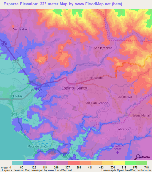 Esparza,Costa Rica Elevation Map