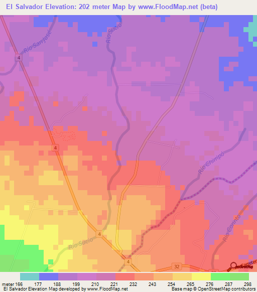 El Salvador,Costa Rica Elevation Map