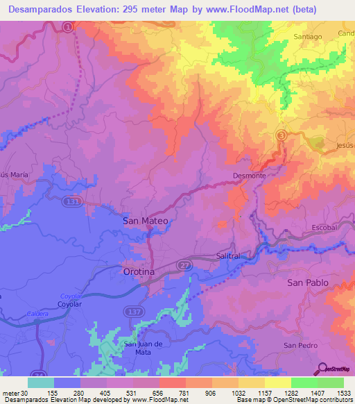 Desamparados,Costa Rica Elevation Map