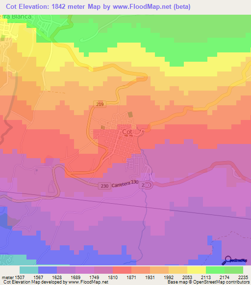Cot,Costa Rica Elevation Map