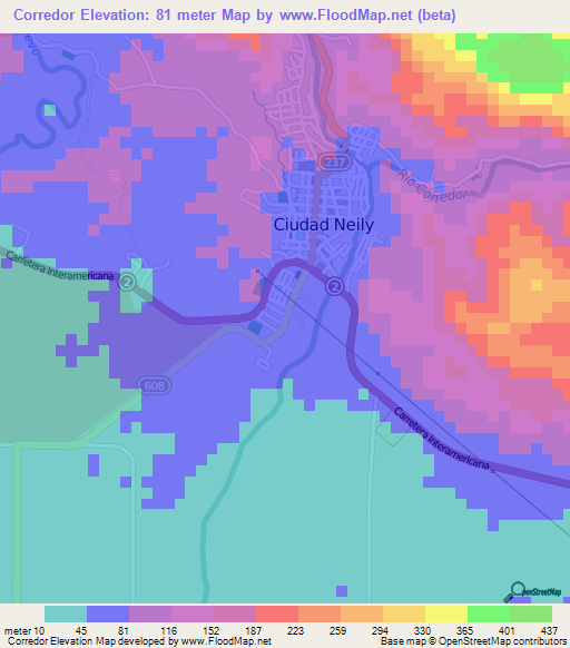 Corredor,Costa Rica Elevation Map