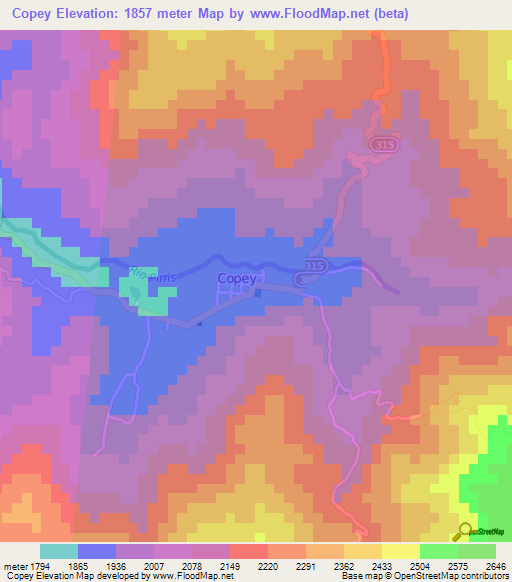 Copey,Costa Rica Elevation Map
