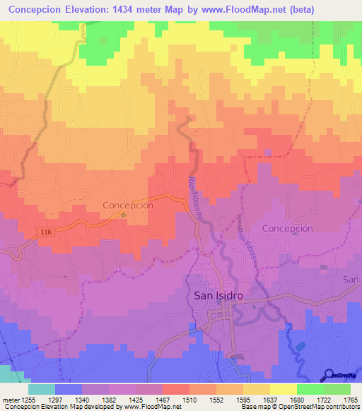 Concepcion,Costa Rica Elevation Map