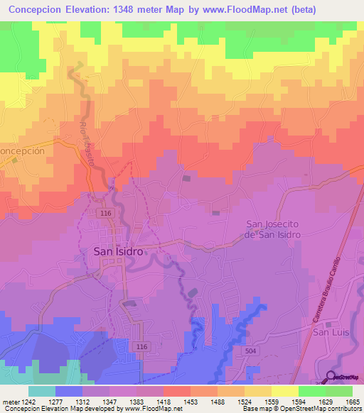 Concepcion,Costa Rica Elevation Map