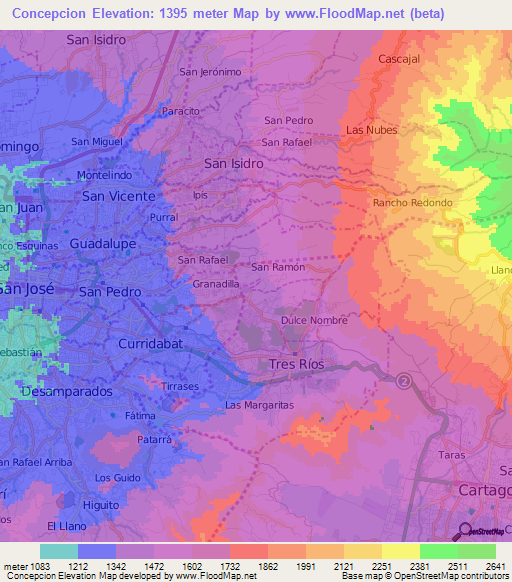 Concepcion,Costa Rica Elevation Map