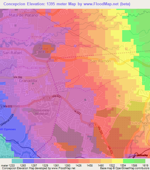 Concepcion,Costa Rica Elevation Map