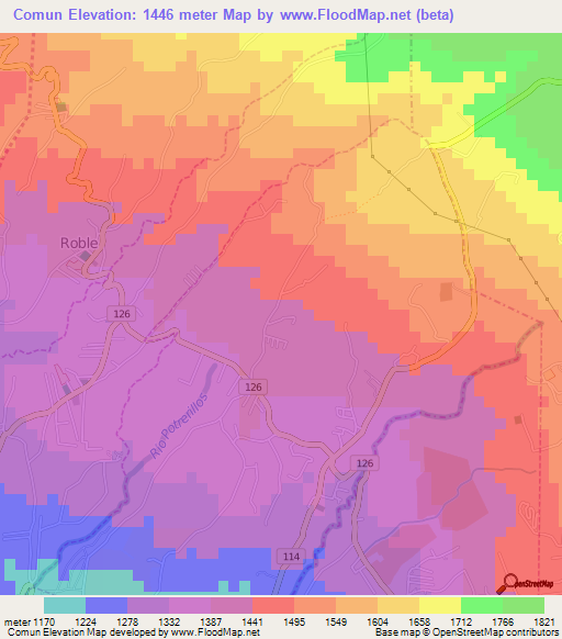 Comun,Costa Rica Elevation Map