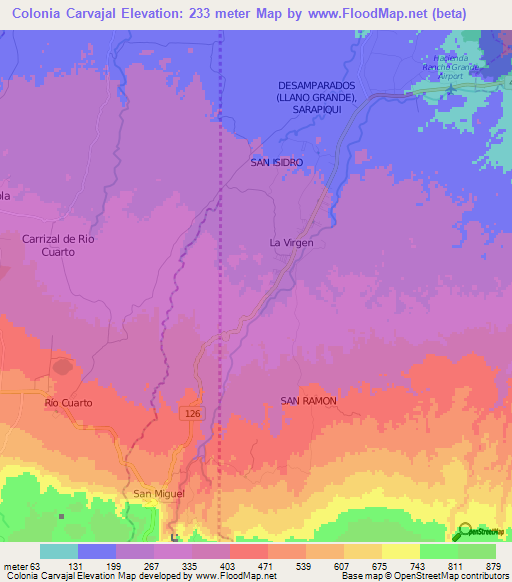 Colonia Carvajal,Costa Rica Elevation Map