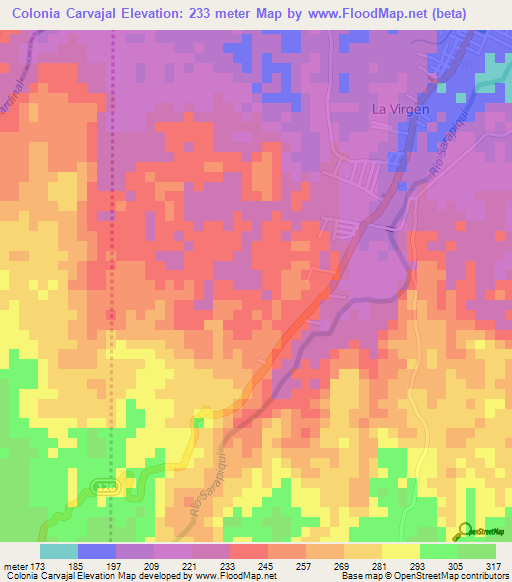 Colonia Carvajal,Costa Rica Elevation Map