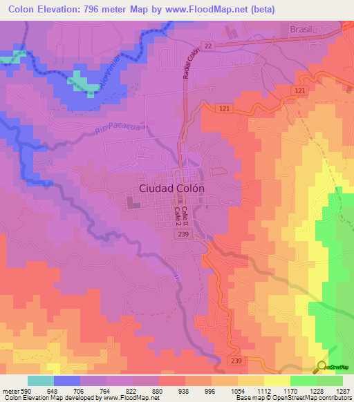 Colon,Costa Rica Elevation Map