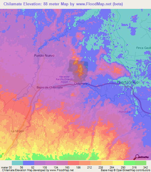 Chilamate,Costa Rica Elevation Map