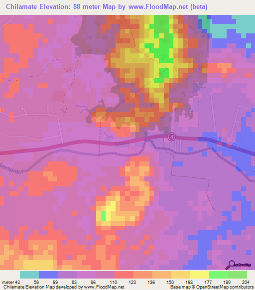 Chilamate,Costa Rica Elevation Map