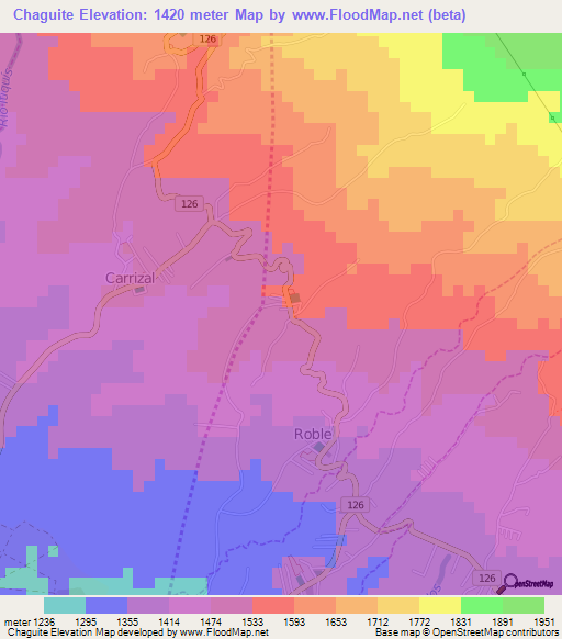 Chaguite,Costa Rica Elevation Map