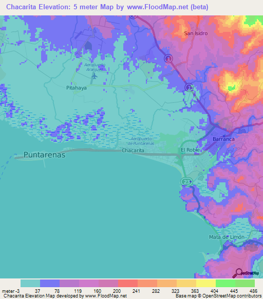 Chacarita,Costa Rica Elevation Map