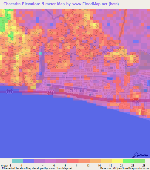 Chacarita,Costa Rica Elevation Map