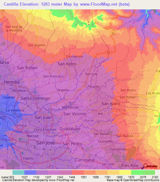 Castilla,Costa Rica Elevation Map