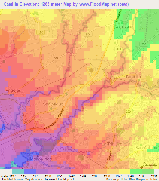 Castilla,Costa Rica Elevation Map
