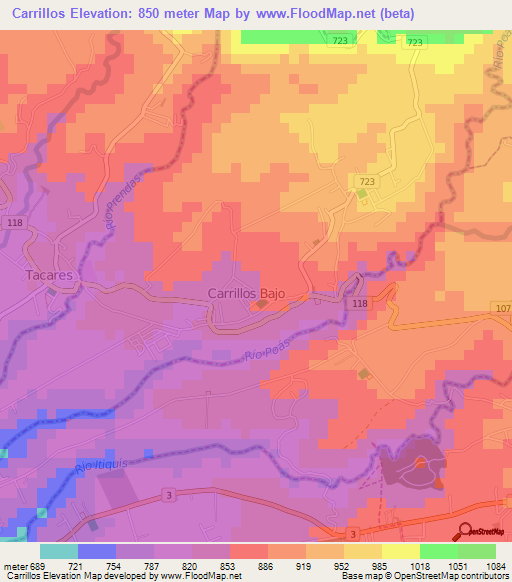 Carrillos,Costa Rica Elevation Map