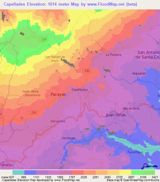 Capellades,Costa Rica Elevation Map