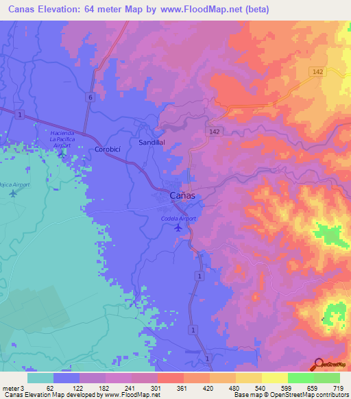 Canas,Costa Rica Elevation Map