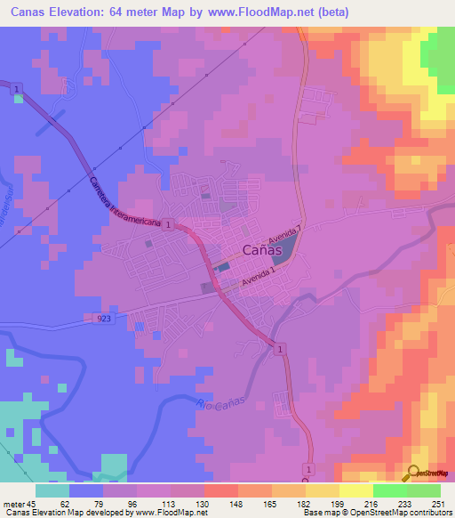 Canas,Costa Rica Elevation Map