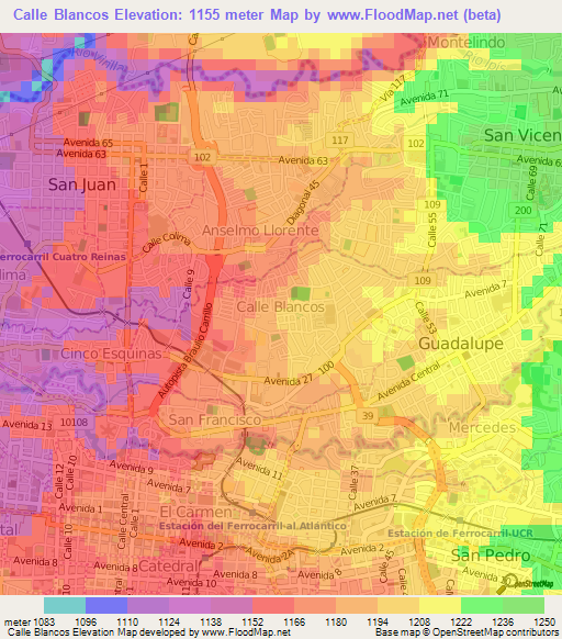 Calle Blancos,Costa Rica Elevation Map