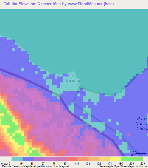 Cahuita,Costa Rica Elevation Map