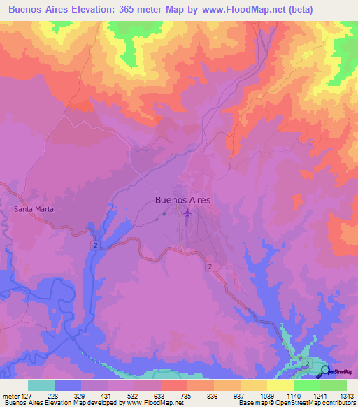 Buenos Aires,Costa Rica Elevation Map