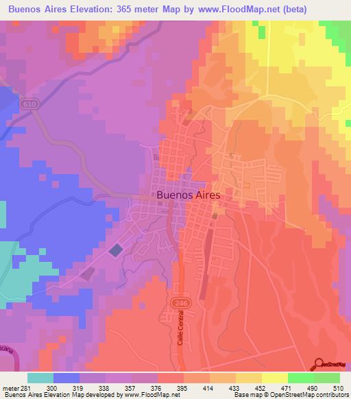 Buenos Aires,Costa Rica Elevation Map