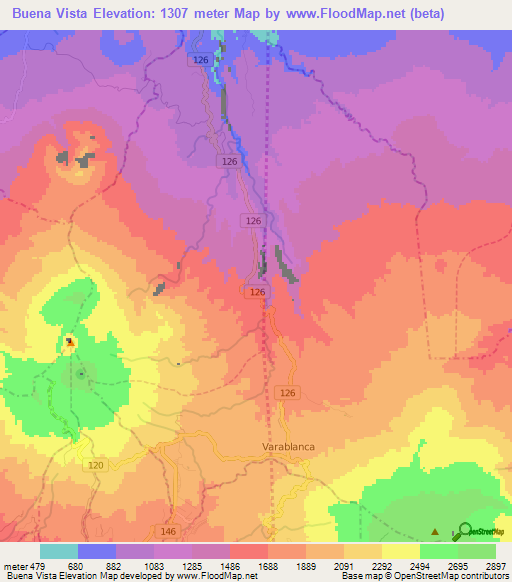 Buena Vista,Costa Rica Elevation Map