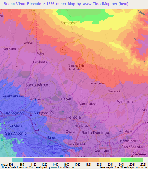 Buena Vista,Costa Rica Elevation Map