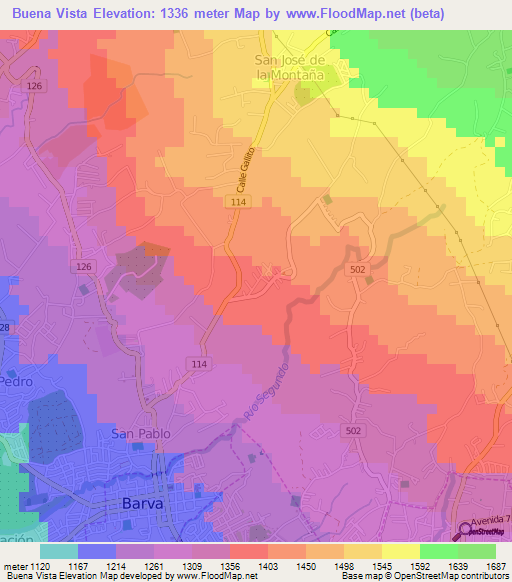 Buena Vista,Costa Rica Elevation Map