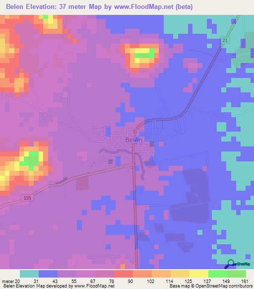 Belen,Costa Rica Elevation Map