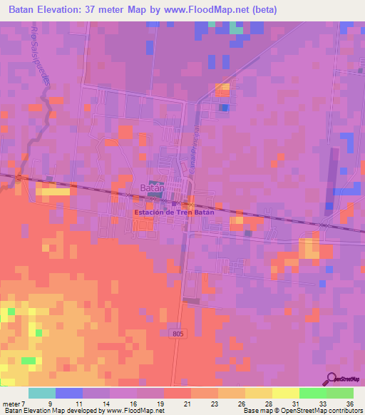 Batan,Costa Rica Elevation Map